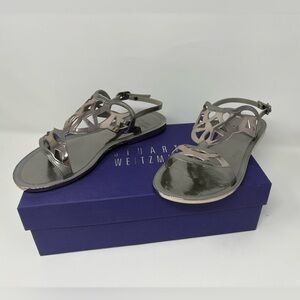 Stuart Weitzman Silver Sandals with Adjustable Ankle Strap